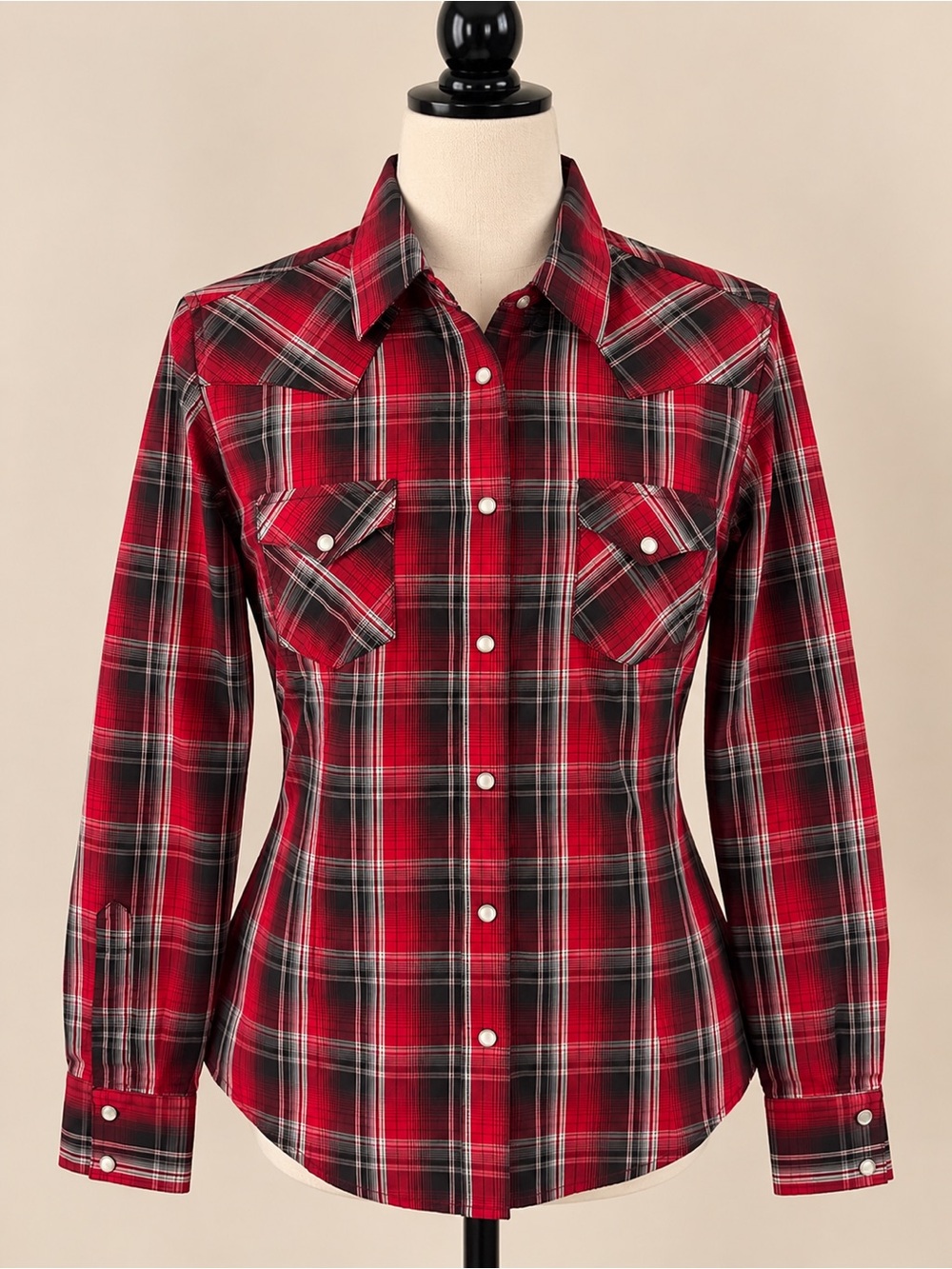 Wrangler Red Plaid Sawtooth Pearl Snap Western Shirt M